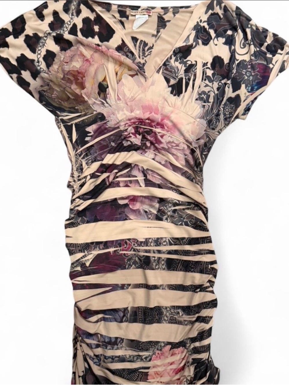 Body Central Beige Dress with Black Floral Print